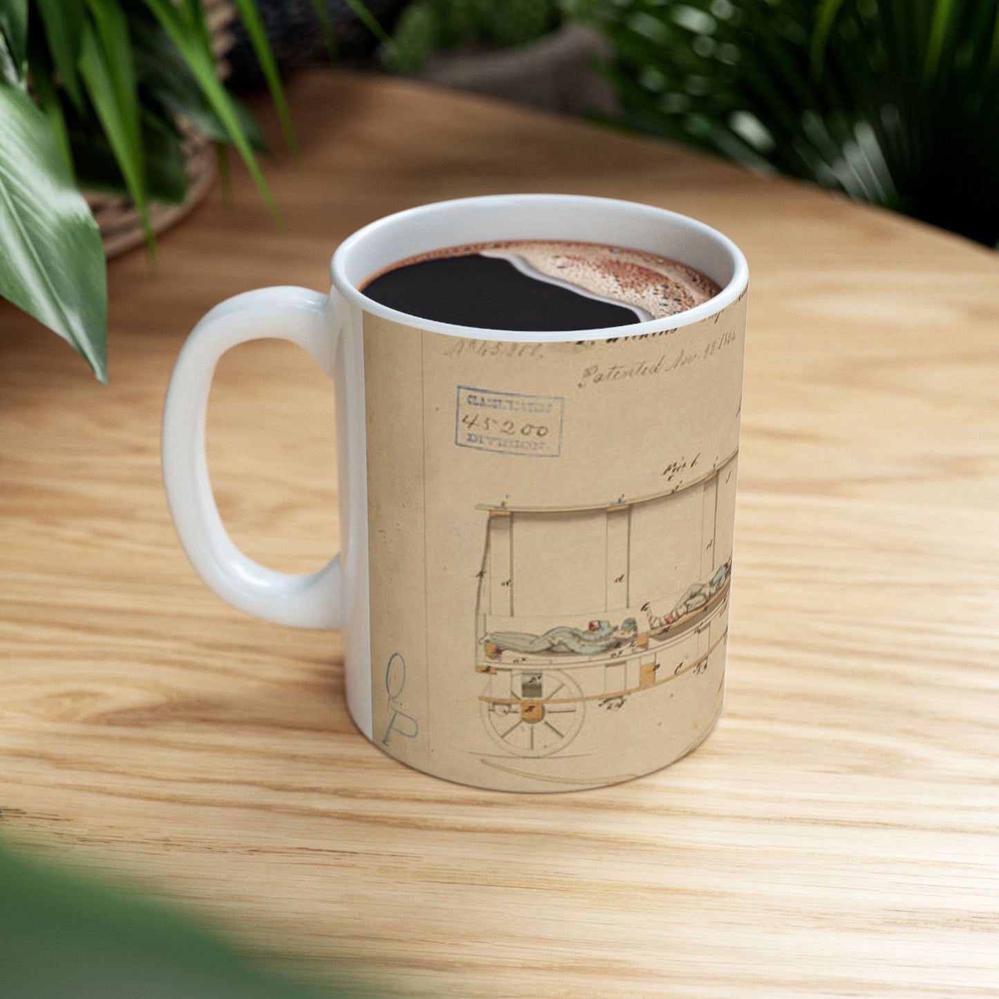Patent drawing - Drawing of Improved Ambulance Carriage Public domain image Beautiful Novelty Ceramic Coffee Mug 11oz
