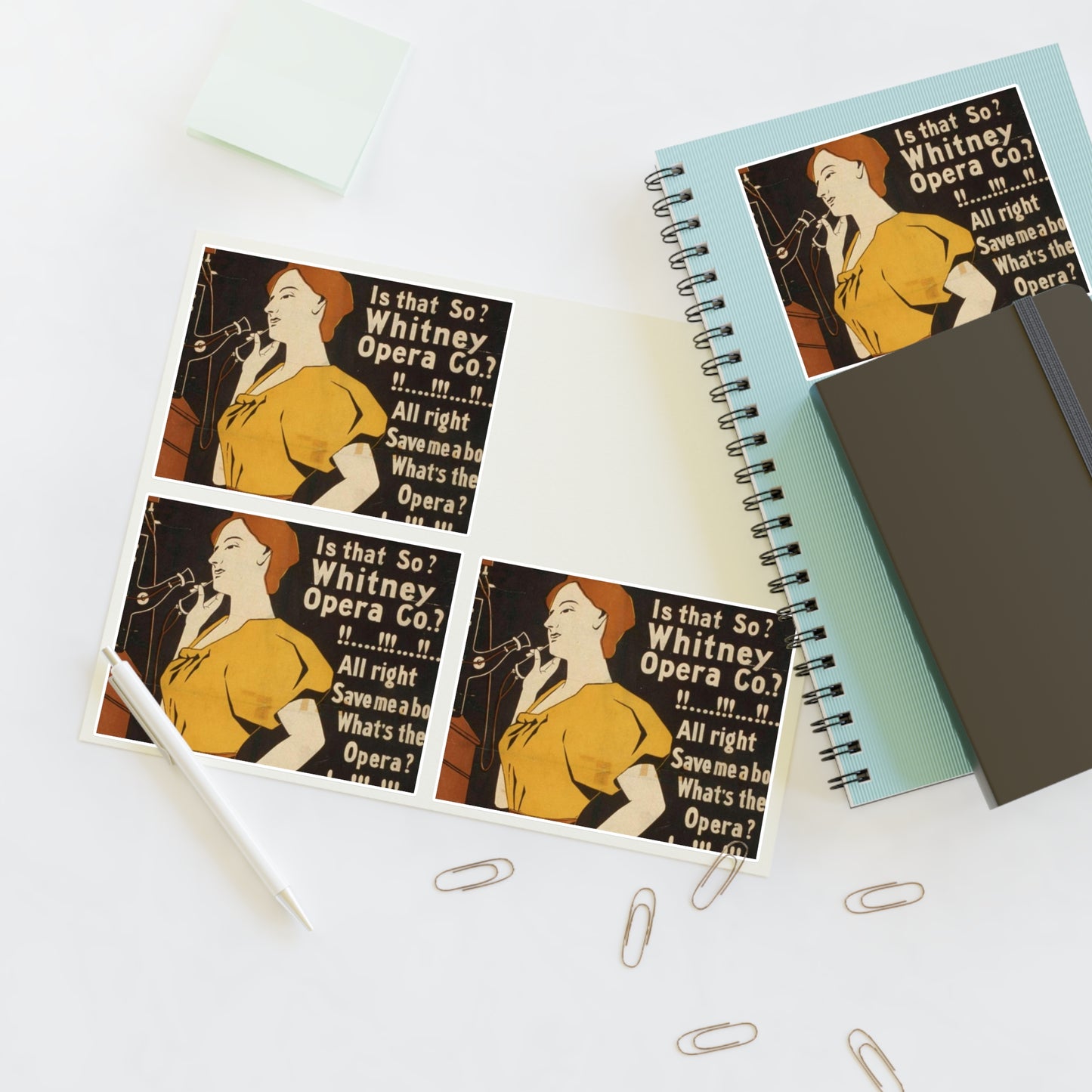 Hello! Hello! Is that so? Whitney Opera Co.? All right save me a box. What's the opera? A Normandy wedding. That's funny! Be sure and save the box Laminated UV Protective Vinyl Stickers