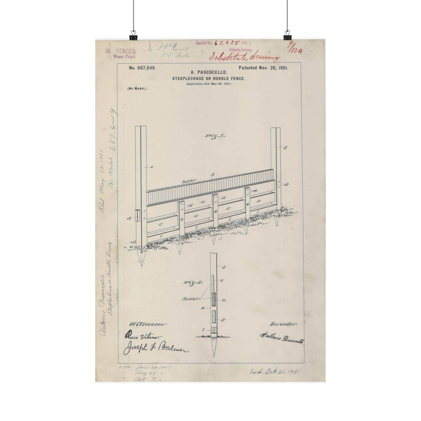 Patent Drawing of Engine - for A. Pascocello' Steeplechase or Hurdle Fence Public domain image High Quality Matte Wall Art Poster for Home, Office, Classroom