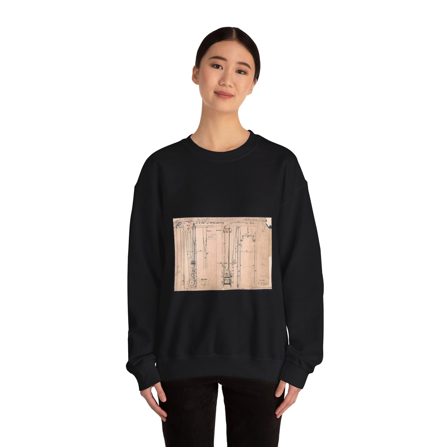 Patent drawing - Elisha Otis's Elevator Public domain image Black Heavy Blend Adult Crew Neck SweatShirt