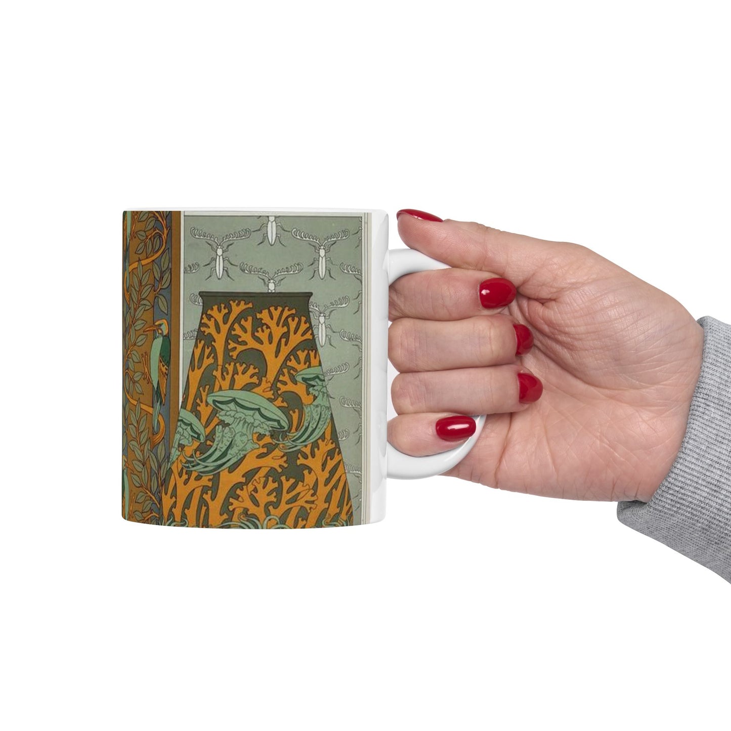 Piverts et arbre, bordure verticale. Lapins et feuilles, bordure. Méduses, anémones de mer et algues, vase. Insectes, jeu de fond. Beautiful Novelty Ceramic Coffee Mug 11oz