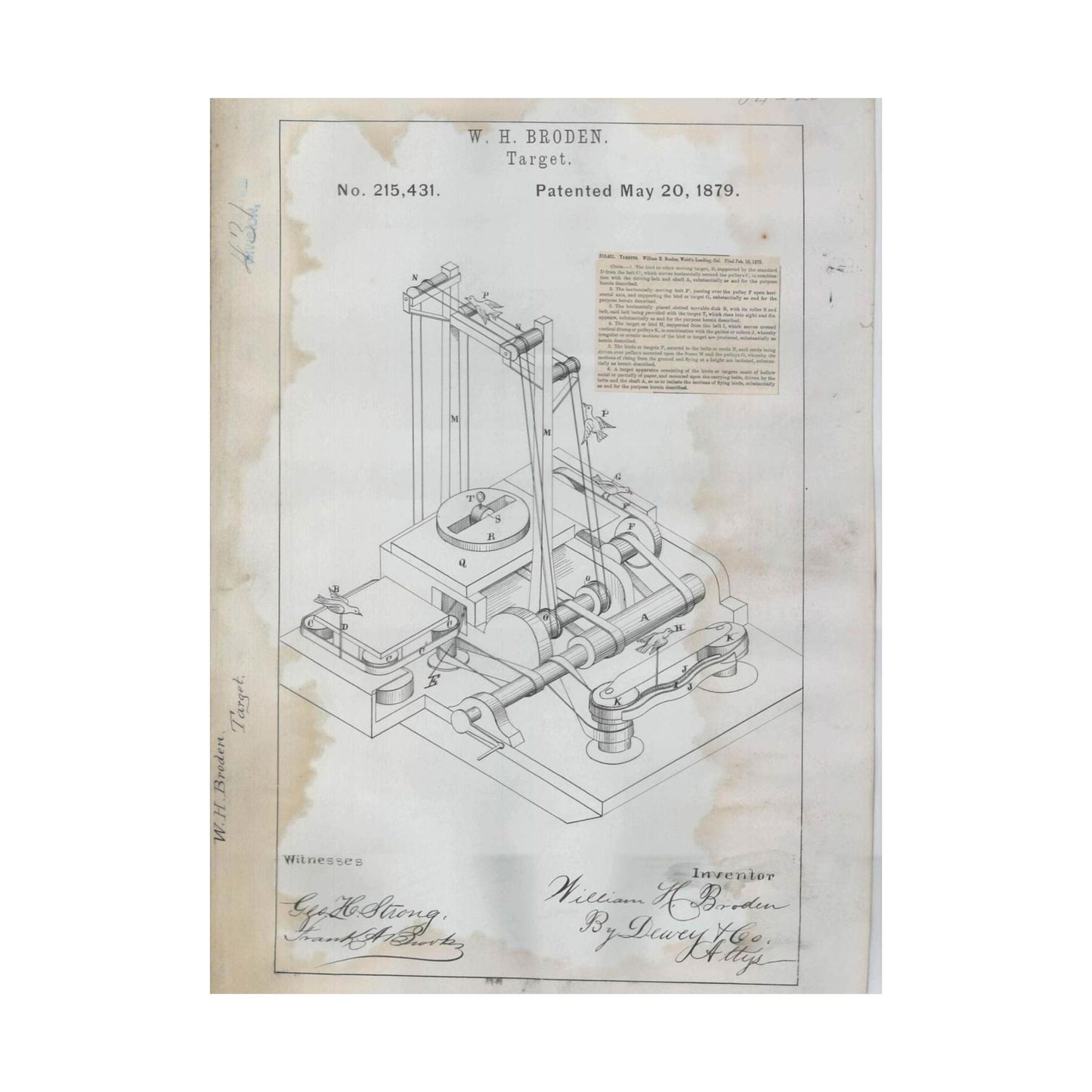 Patent drawing - for W. H. Broden's Target Public domain image High Quality Matte Wall Art Poster for Home, Office, Classroom