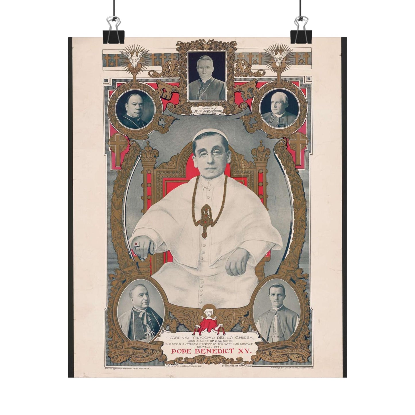Pope Benedict XV: Cardinal Giacomo Della Chiese, Archbishop of Bologna, Elected Supreme Pontiff of the Catholic Church, September 3, 1914 High Quality Matte Wall Art Poster for Home, Office, Classroom