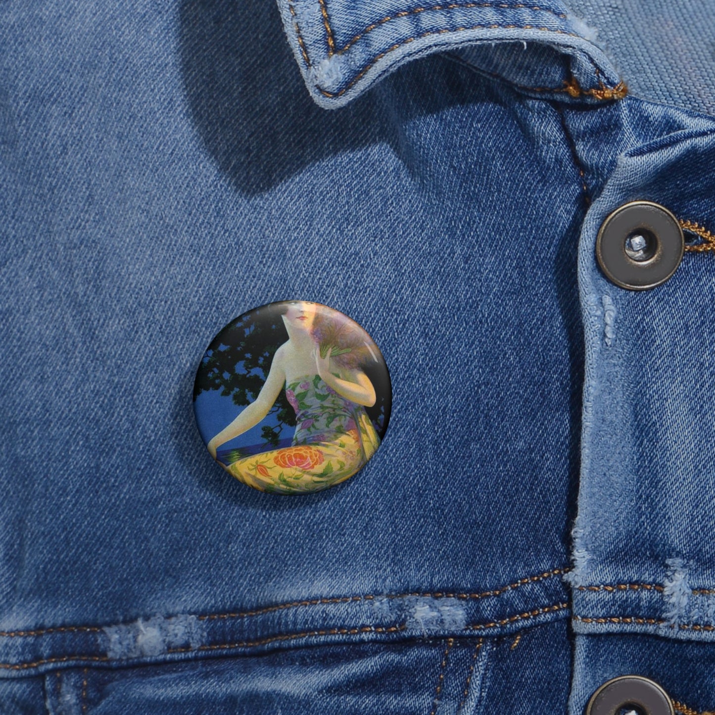 Moonlight and You, print from painting by Edward Mason Eggleston, 1928 Pin Buttons with Crisp Design