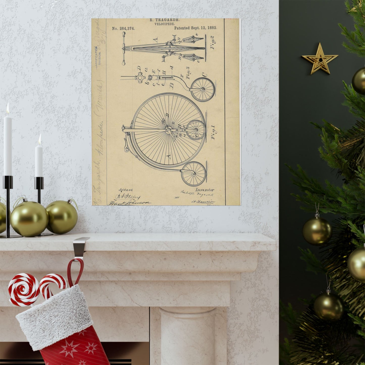 Patent drawing - Drawing of a Velocipede Public domain image High Quality Matte Wall Art Poster for Home, Office, Classroom