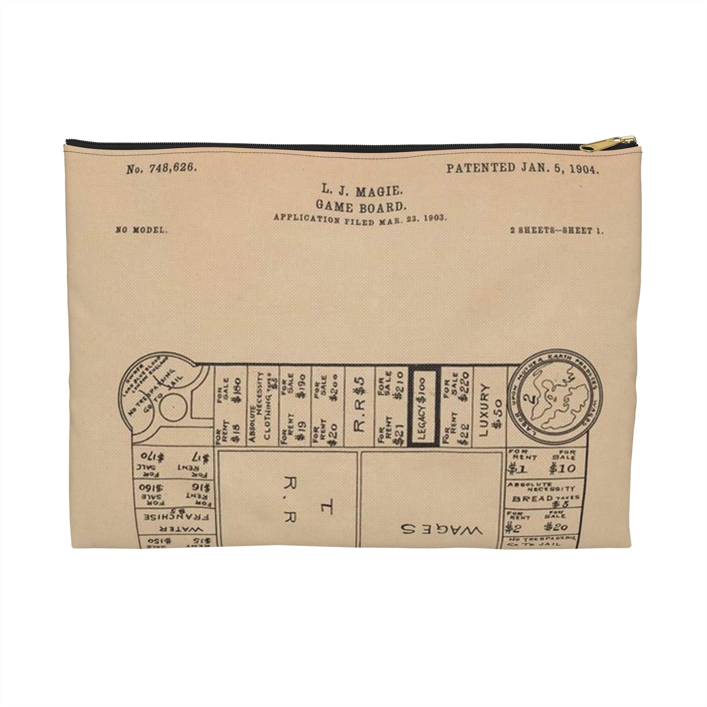 Patent Drawing of Engine - Drawing for a Game Board Public domain image Large Organizer Pouch with Black Zipper