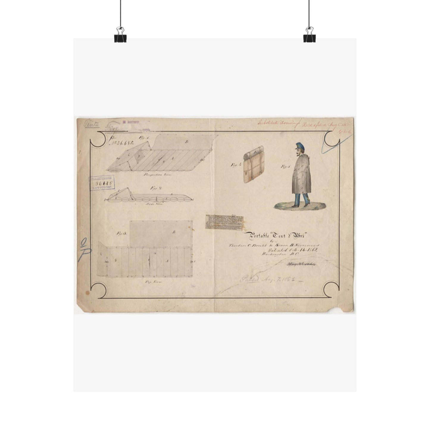 Patent drawing - Drawing of Portable Tent and Abri Public domain image High Quality Matte Wall Art Poster for Home, Office, Classroom