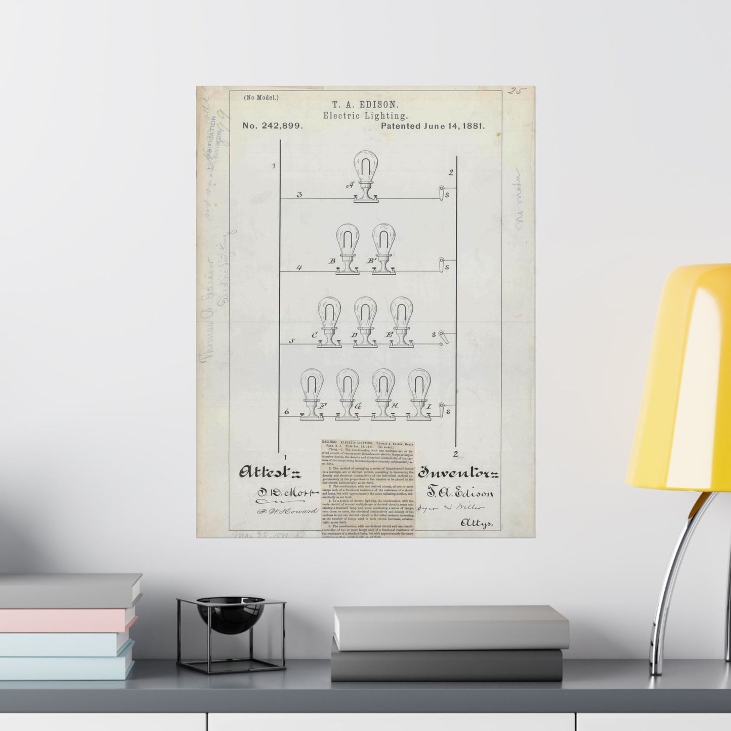 Patent drawing - for T. A. Edison's Electric Lighting Public domain image High Quality Matte Wall Art Poster for Home, Office, Classroom