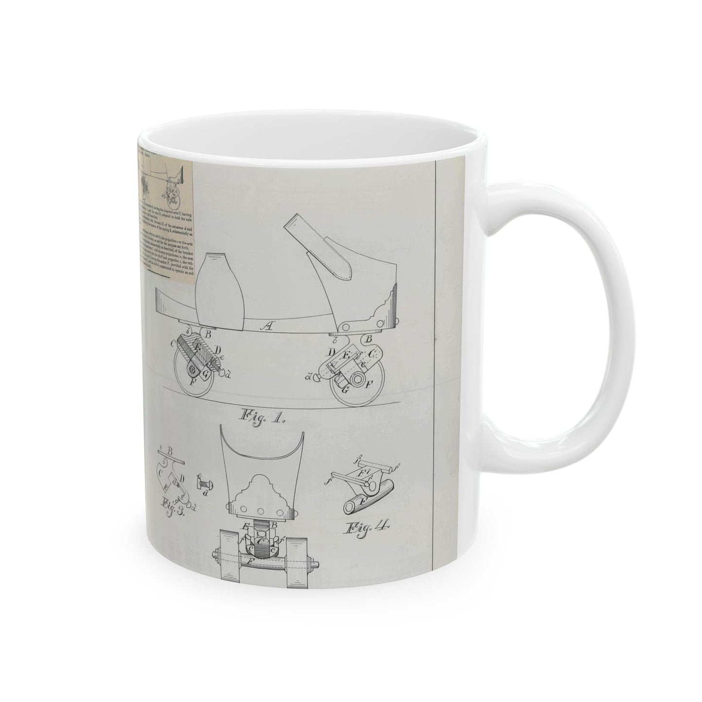 Patent drawing - for F. A. Combes' Roller Skate Public domain image Beautiful Novelty Ceramic Coffee Mug 11oz