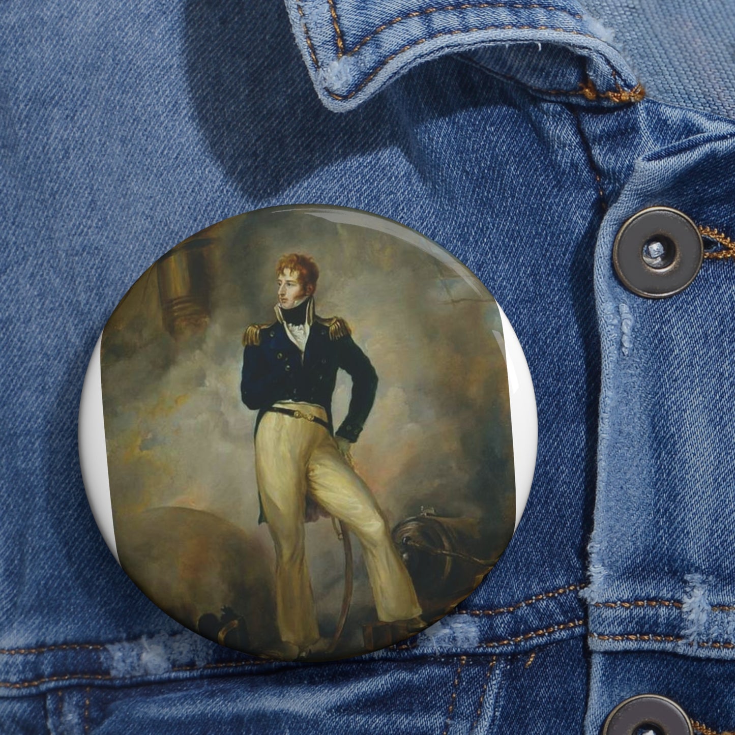 Lord Cochrane 1807 - Public domain painting Pin Buttons with Crisp Design