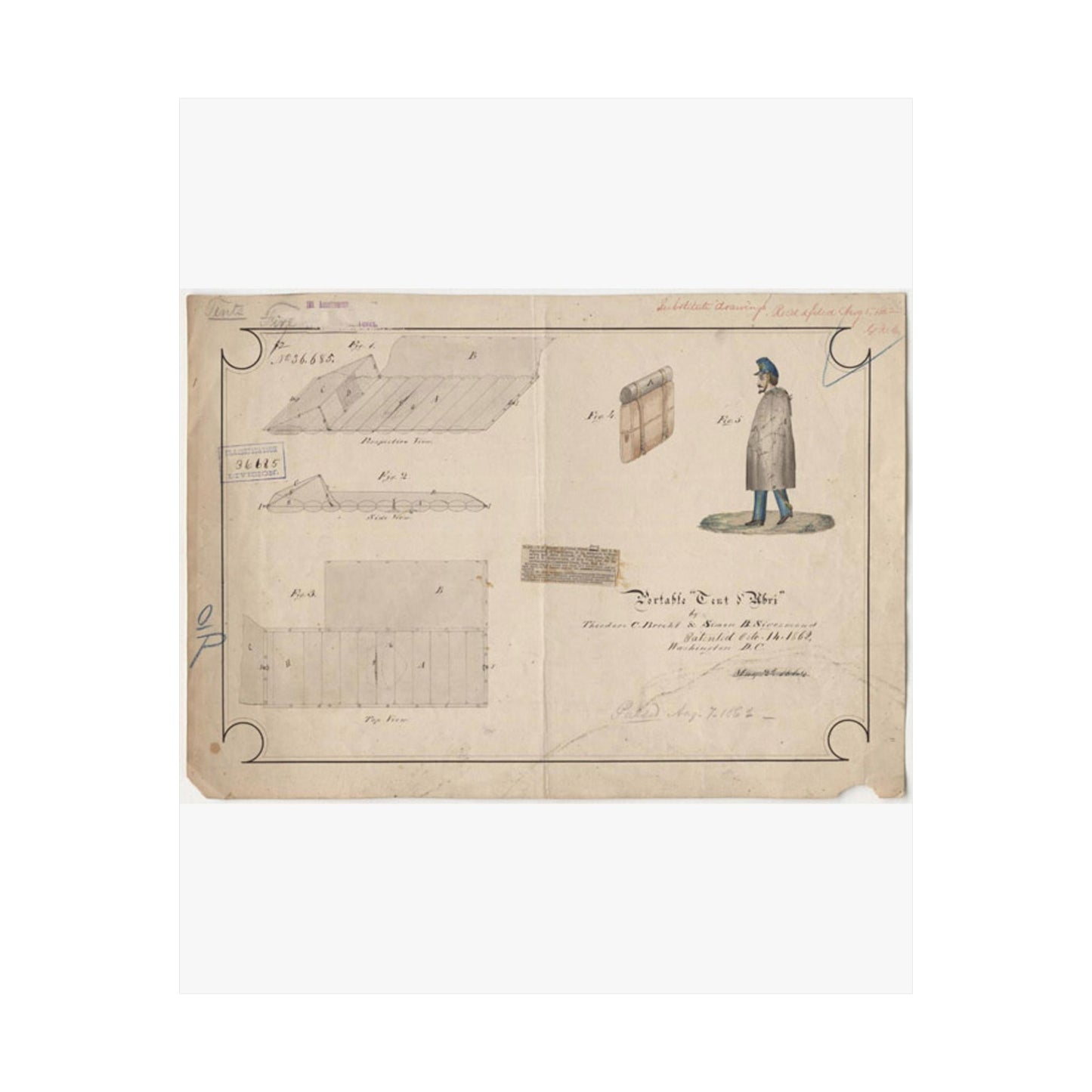 Patent drawing - Drawing of Portable Tent and Abri Public domain image High Quality Matte Wall Art Poster for Home, Office, Classroom