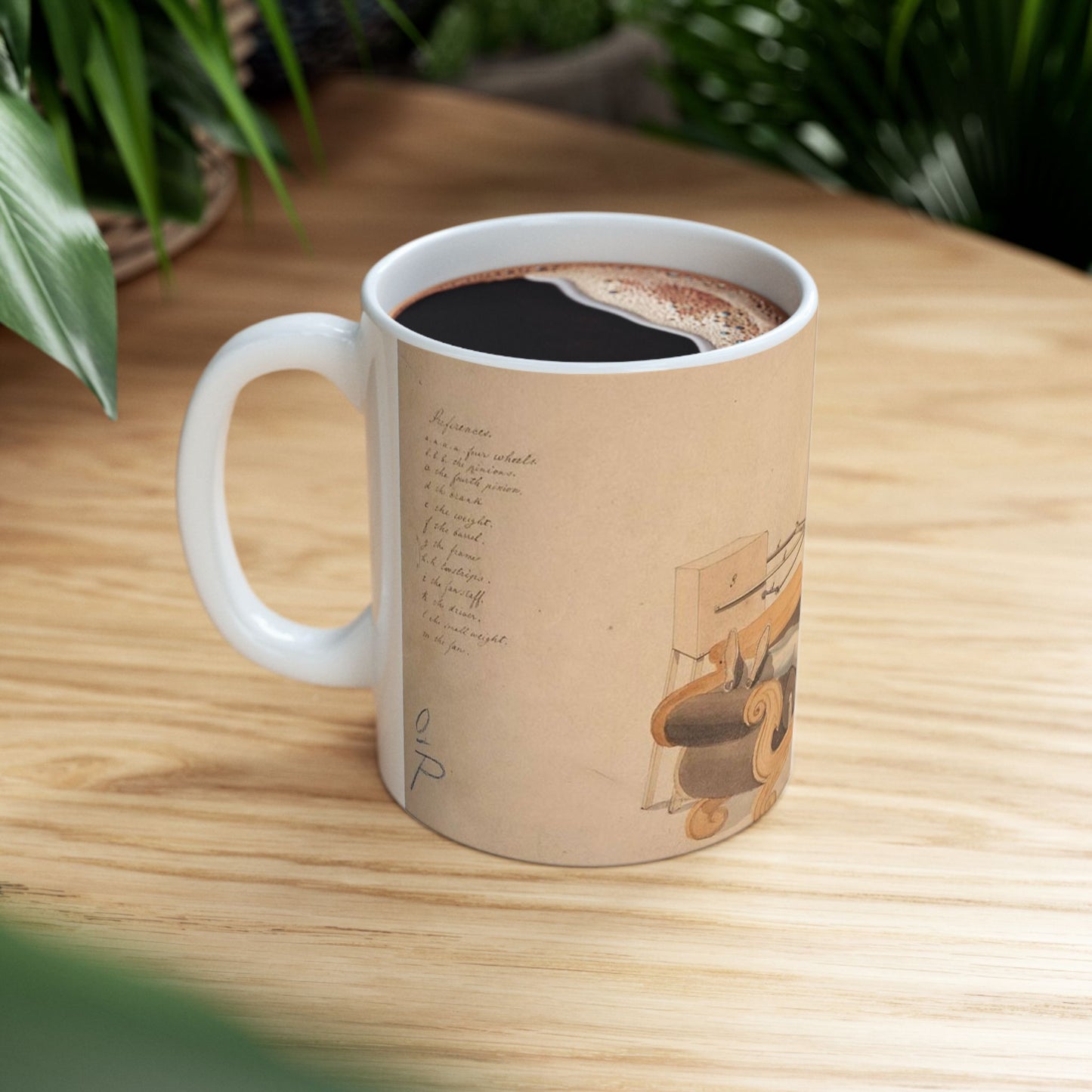 Patent drawing - Drawing of Fan Moved by Mechanism Public domain image Beautiful Novelty Ceramic Coffee Mug 11oz