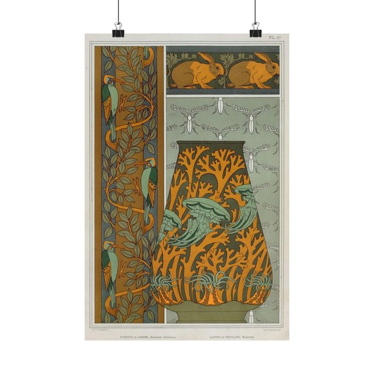 Piverts et arbre, bordure verticale. Lapins et feuilles, bordure. Méduses, anémones de mer et algues, vase. Insectes, jeu de fond. High Quality Matte Wall Art Poster for Home, Office, Classroom