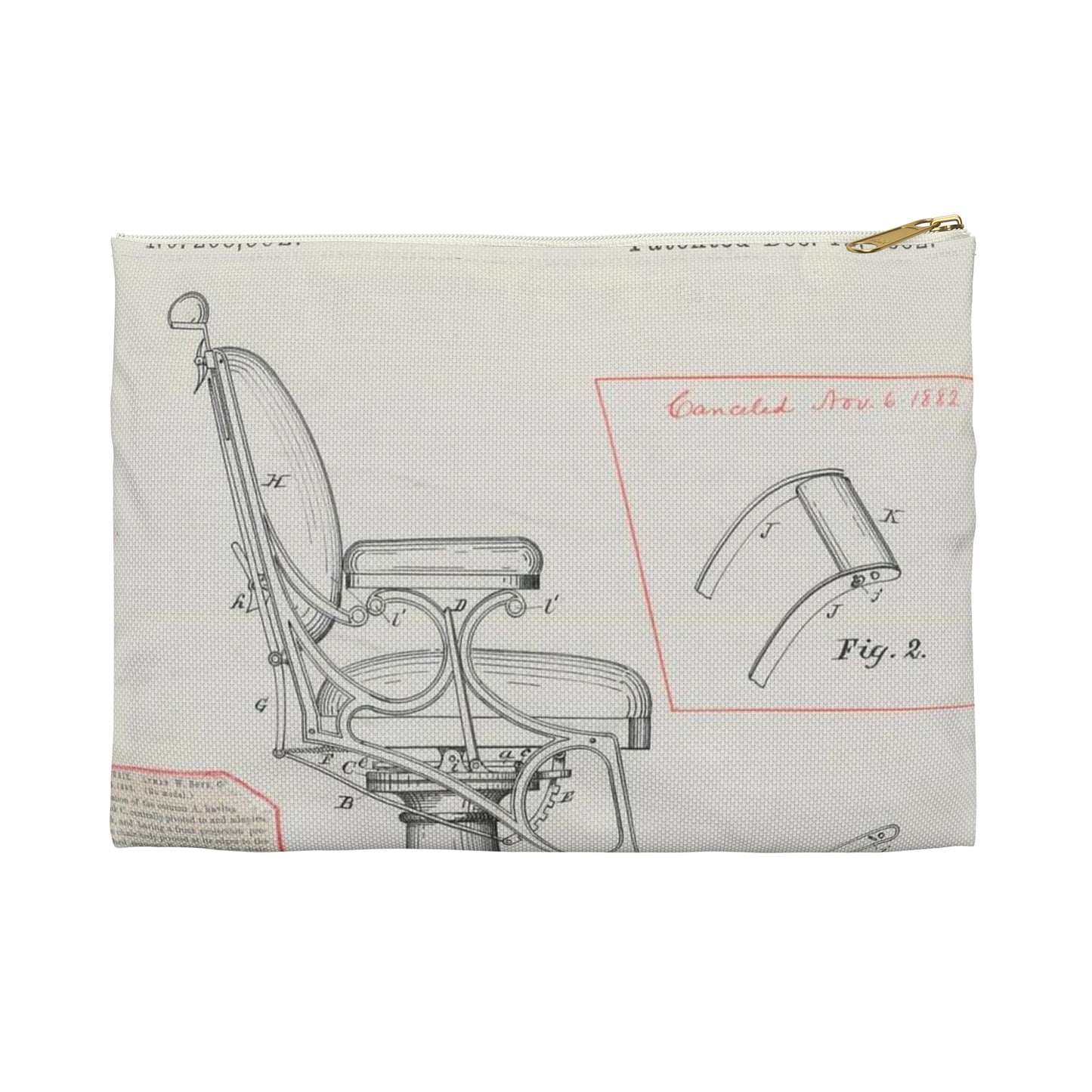 Patent drawing - for L. W. Boys' Barber's Chair Public domain image Large Organizer Pouch with Black Zipper