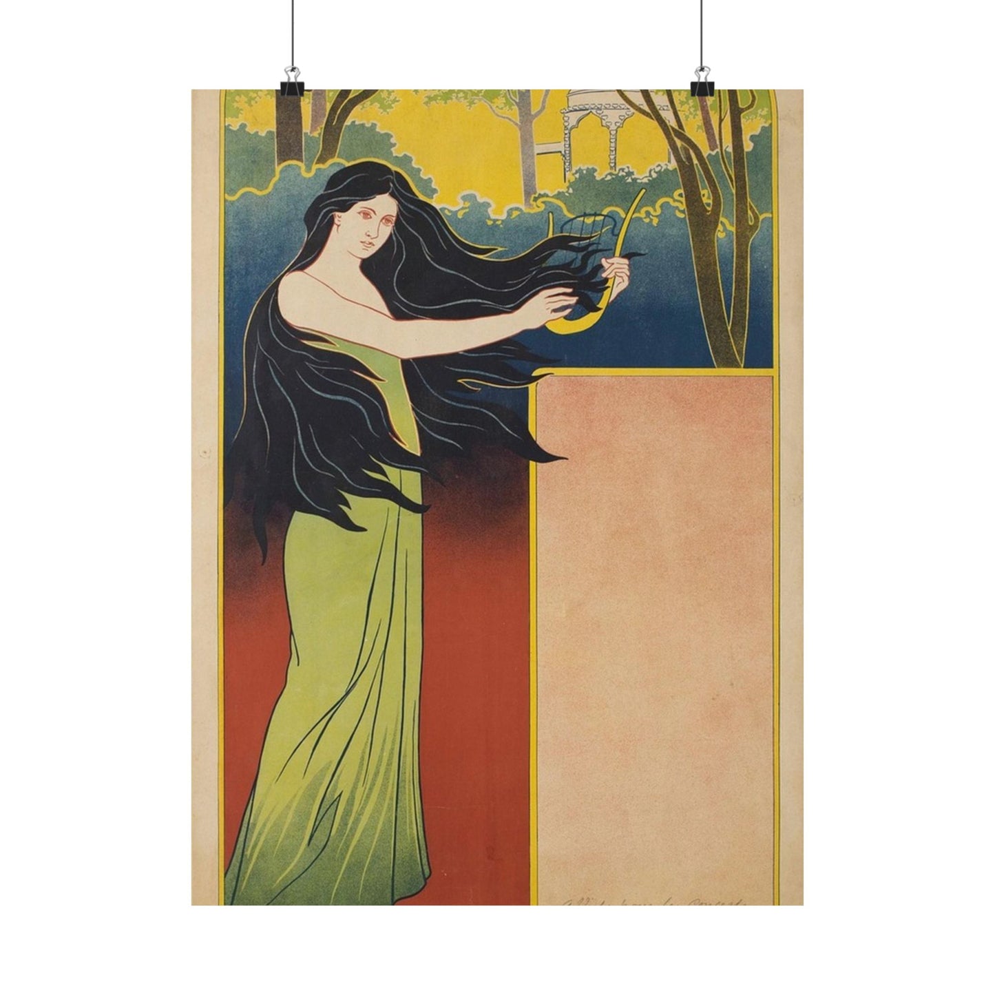 A painting of a woman with long black hair. Vintage art deco, beauty fashion. High Quality Matte Wall Art Poster for Home, Office, Classroom