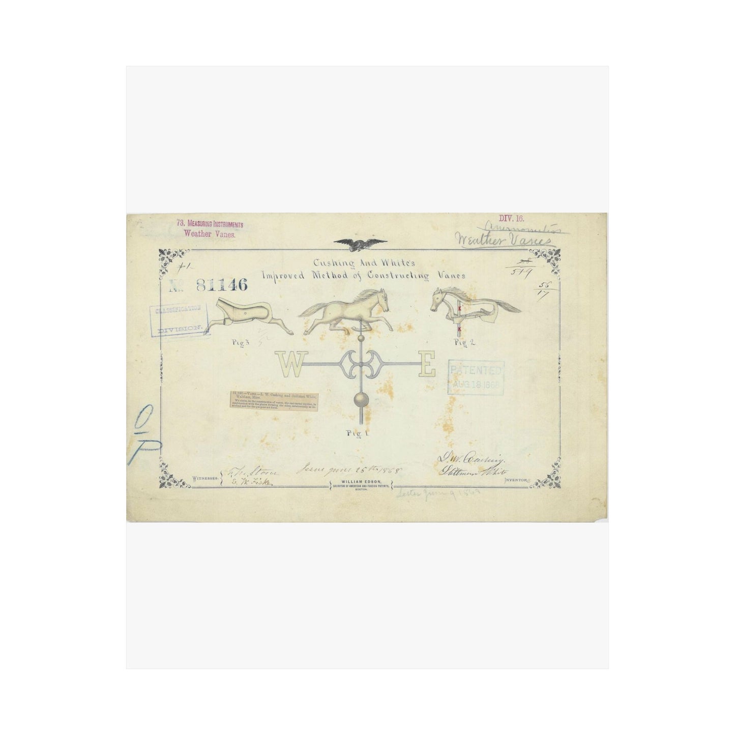 Patent drawing - Drawing of an Improved Method of Constructing Vanes Public domain image High Quality Matte Wall Art Poster for Home, Office, Classroom