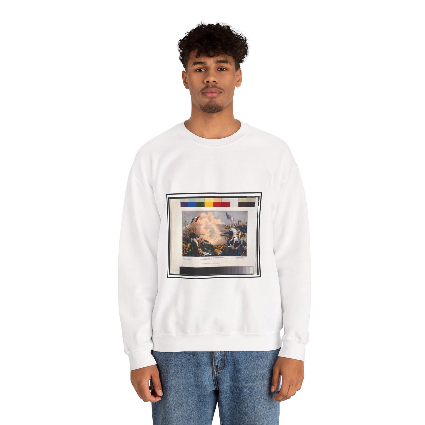 Battle of Buena Vista--Fought February 23d, 1847--The American Army under Genl. Taylor were completely victorious / lith. & pub. by J. Bailie (sic), N. York. White Heavy Blend Adult Crew Neck SweatShirt