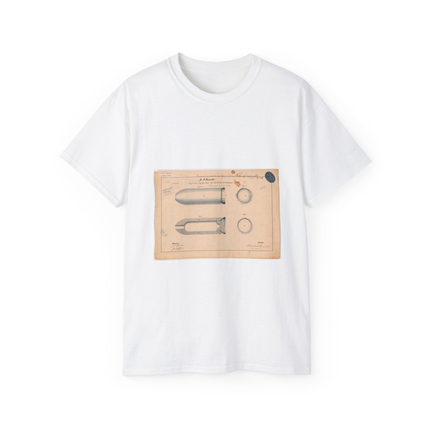 Patent drawing - Drawing of Improvement in Projectiles for Rifled Ordnance Public domain image White T-Shirt Gildan 2000 Cotton Unisex