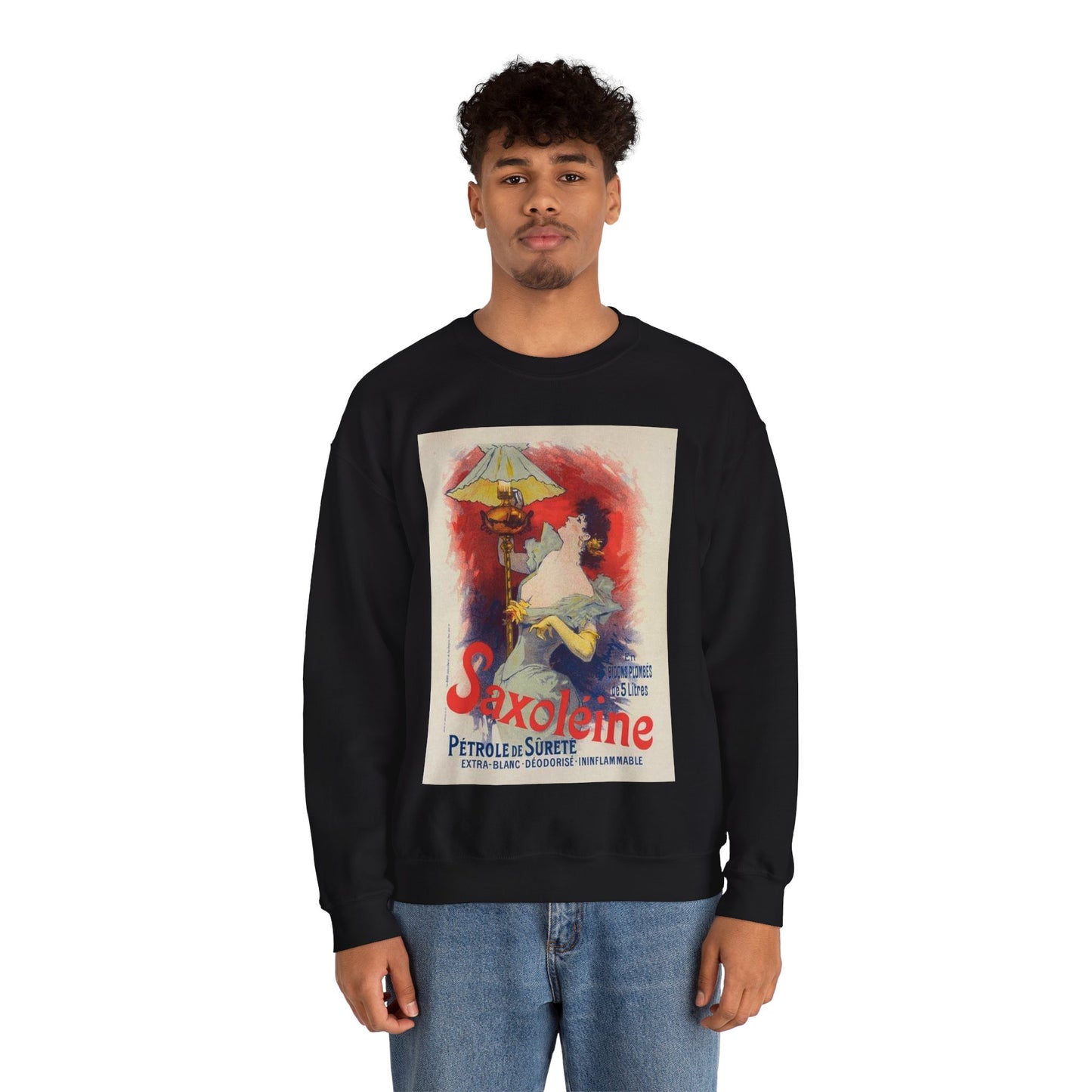 Affiche pour la "Saxoléine". - Art nouveau public domain poster Black Heavy Blend Adult Crew Neck SweatShirt