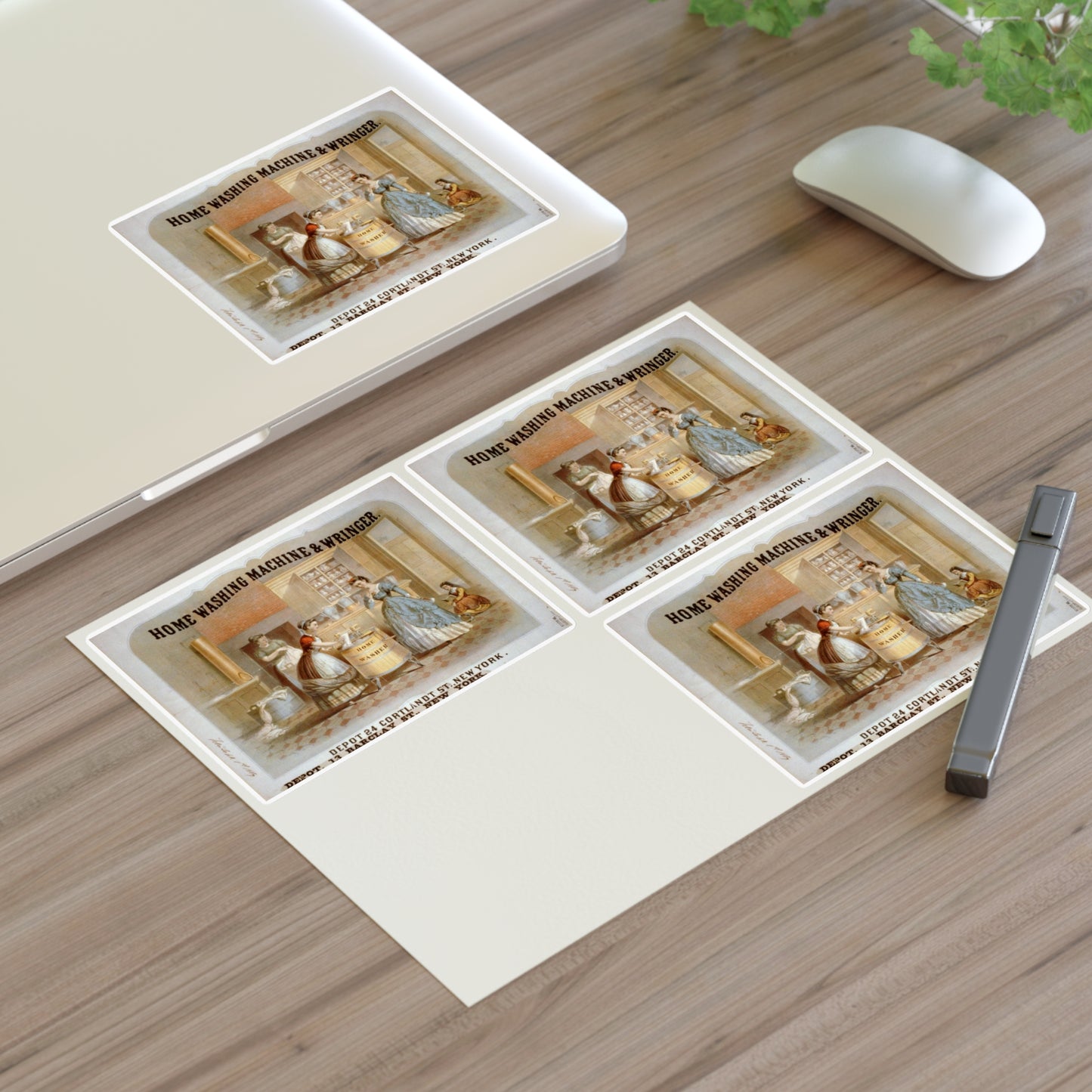 Home washing machine & wringer - A painting of a woman washing a child in a kitchen Laminated UV Protective Vinyl Stickers