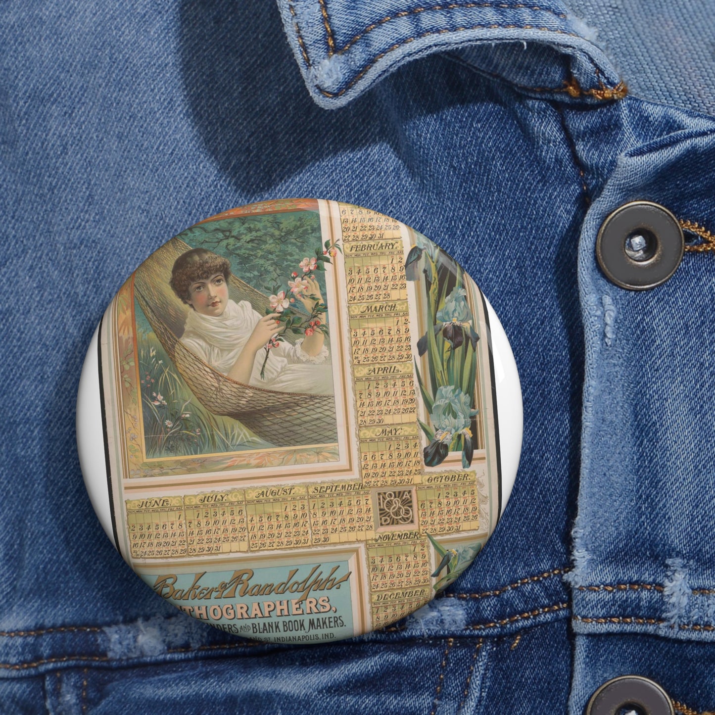 Barker & Randolph, lithographers, printers, binders and black book makers Pin Buttons with Crisp Design