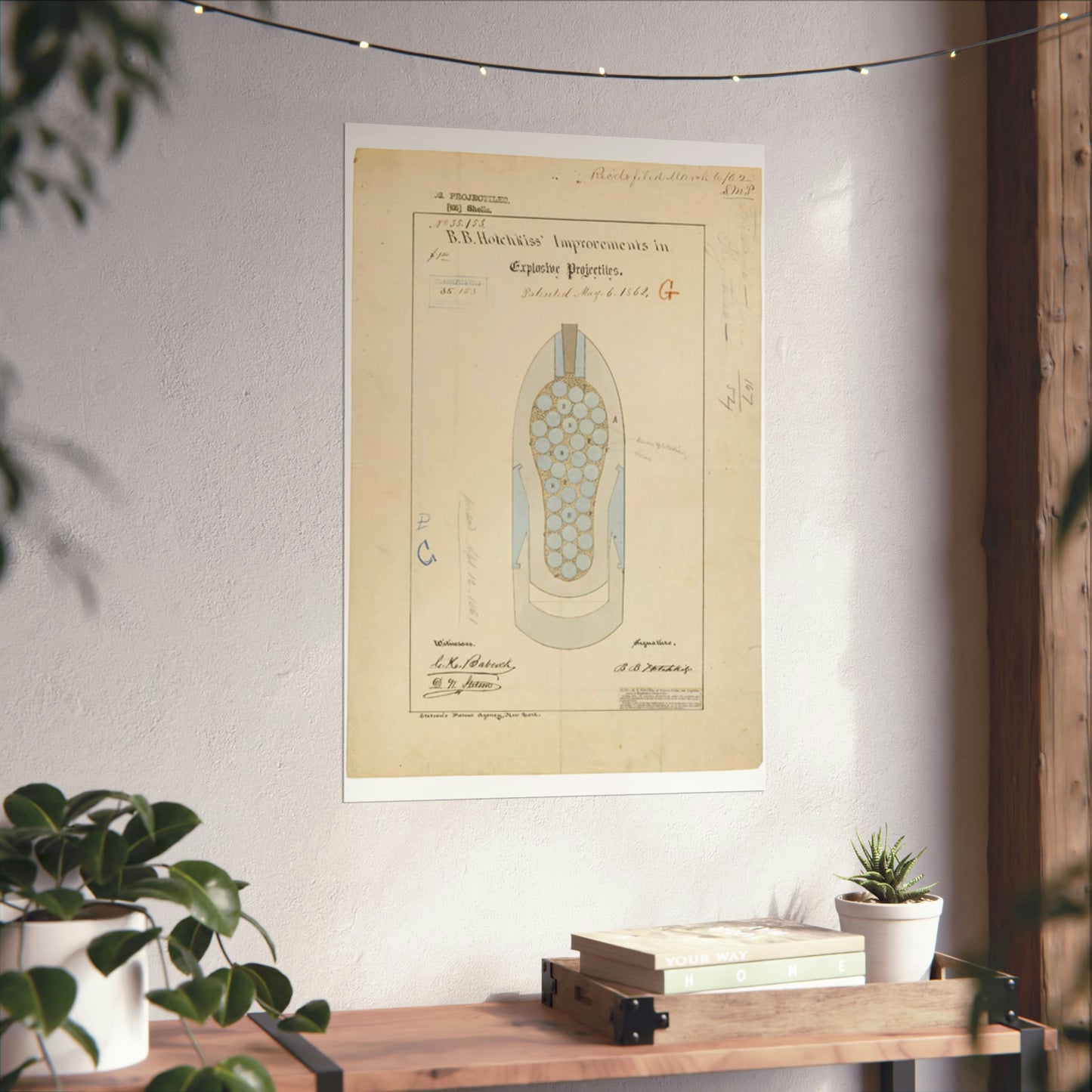 Patent drawing - Drawing of Improvements in Explosive Projectiles Public domain image High Quality Matte Wall Art Poster for Home, Office, Classroom