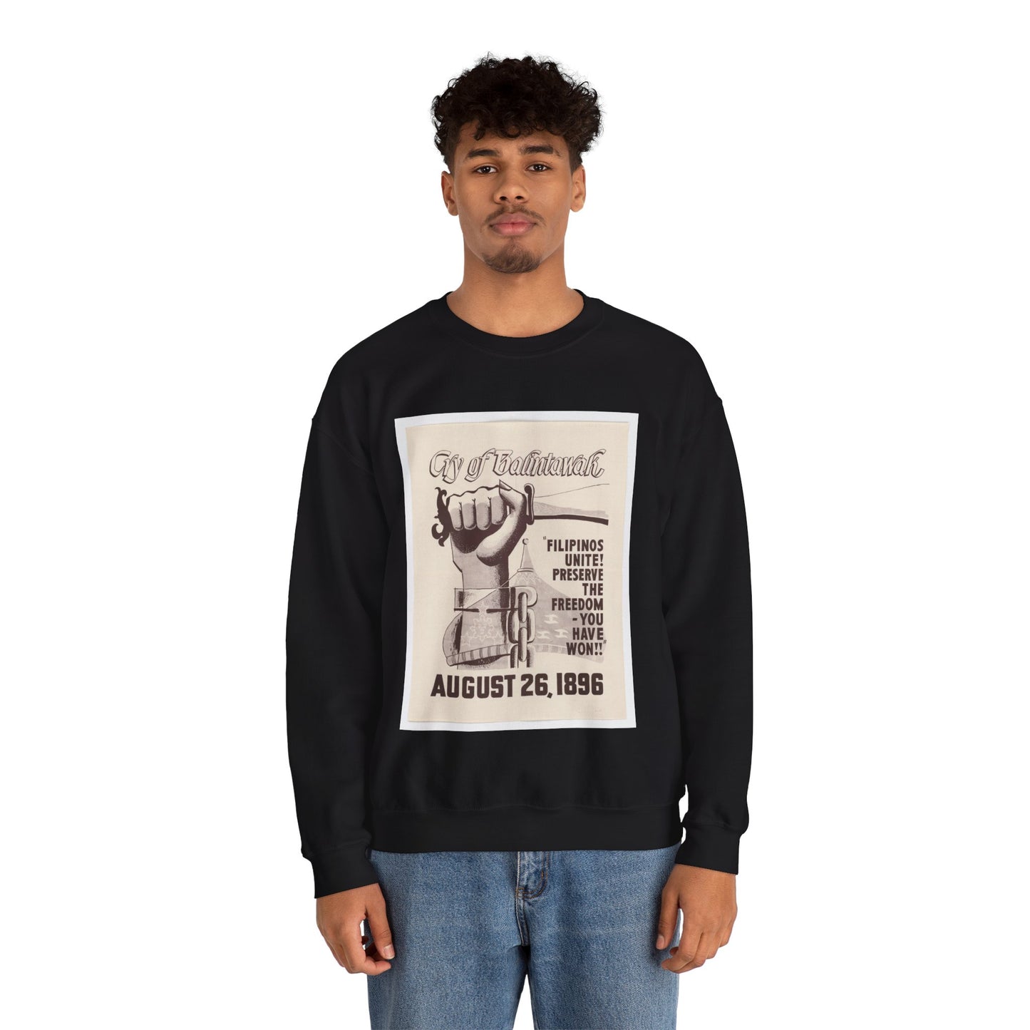 Cry of Balintawak - Drawing. Public domain image. Black Heavy Blend Adult Crew Neck SweatShirt