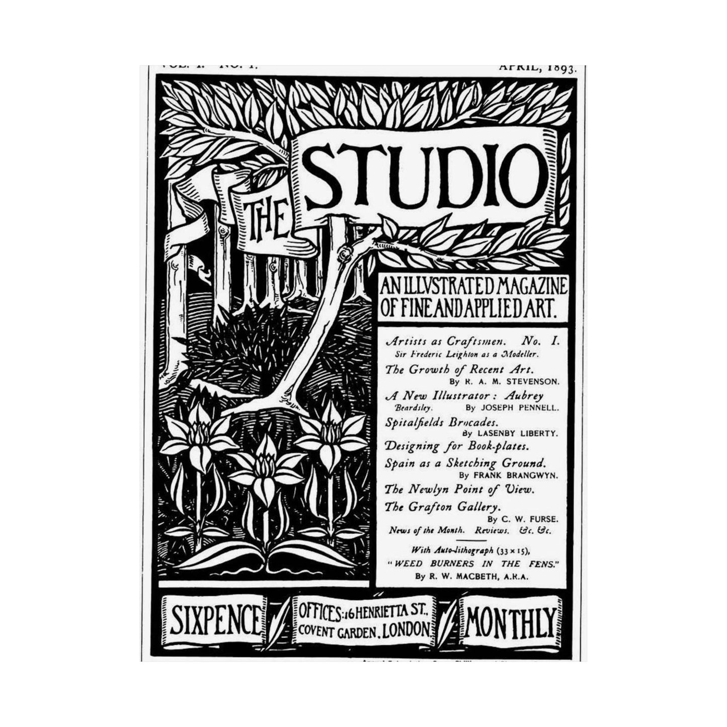 Aubrey Beardsley - Thestudiomagazinefirstcover High Quality Matte Wall Art Poster for Home, Office, Classroom