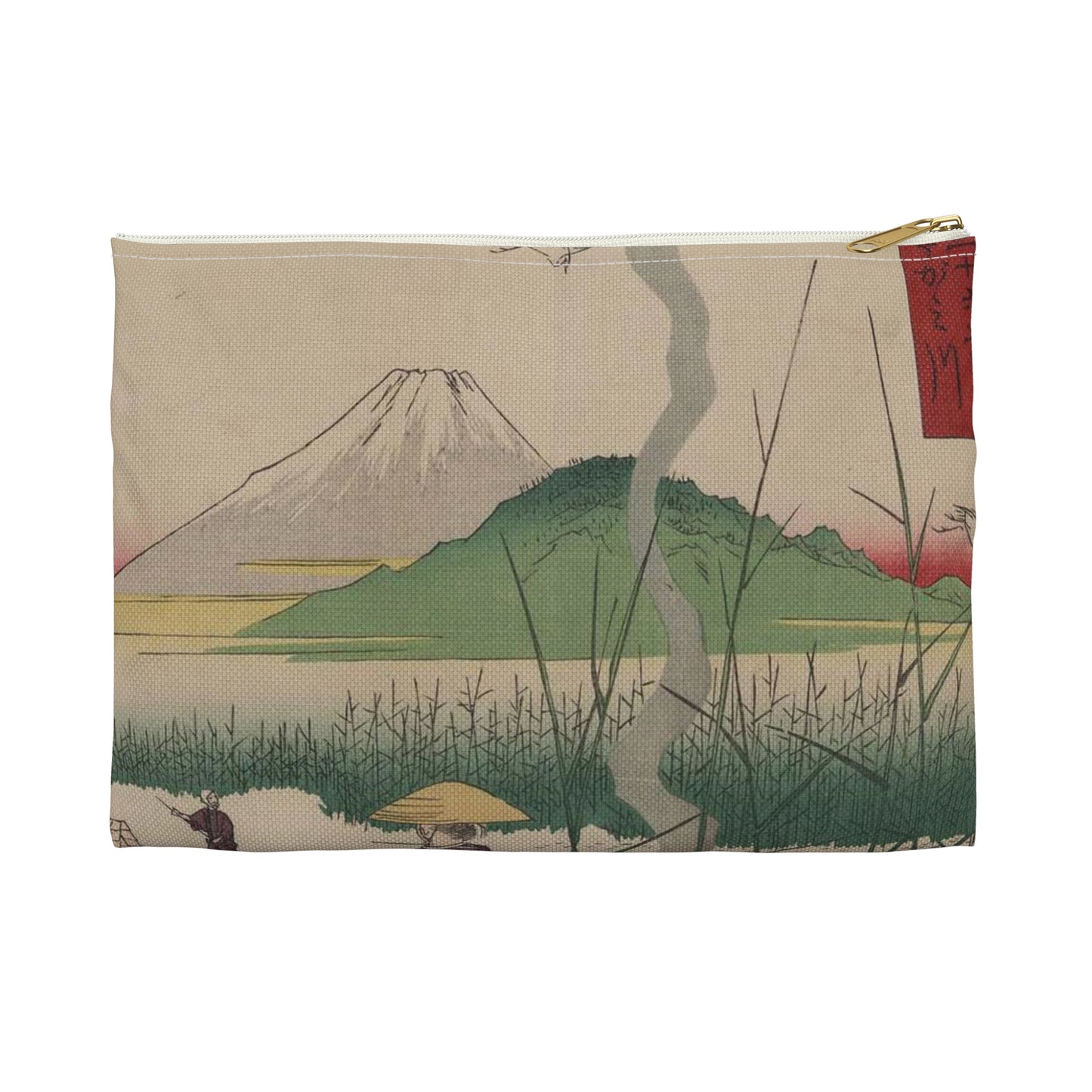 18 - The Sagami River - A painting of a man standing on a boat in a body of water Large Organizer Pouch with Black Zipper