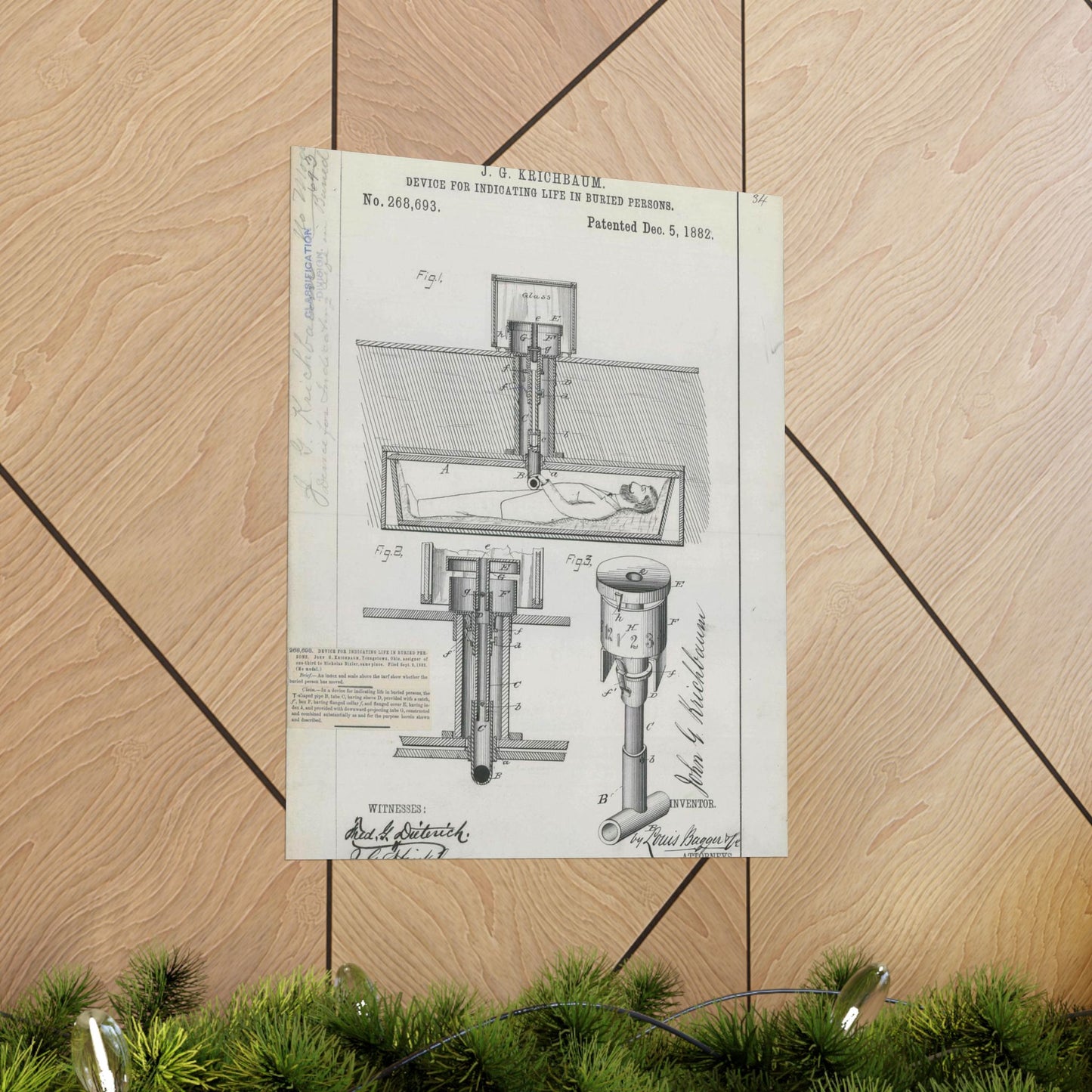 Patent drawing - for J. G. Krichbaum's Device for Indicating Life in Buried Persons Public domain image High Quality Matte Wall Art Poster for Home, Office, Classroom