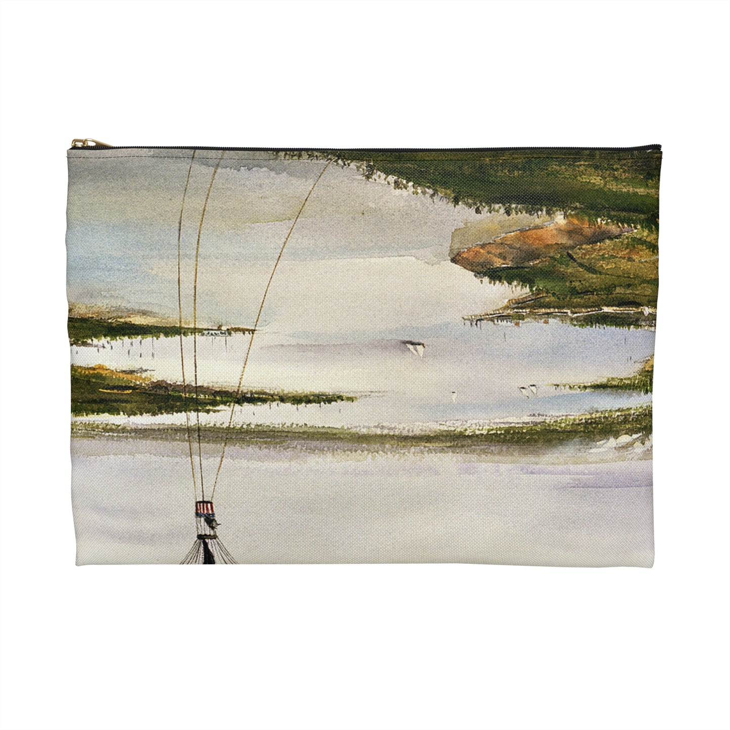 Artwork: "T.S.C. Lowe's Ballon Tethered at 1,000 Feet Above the York River in 1862". Artist: John McCoy Large Organizer Pouch with Black Zipper
