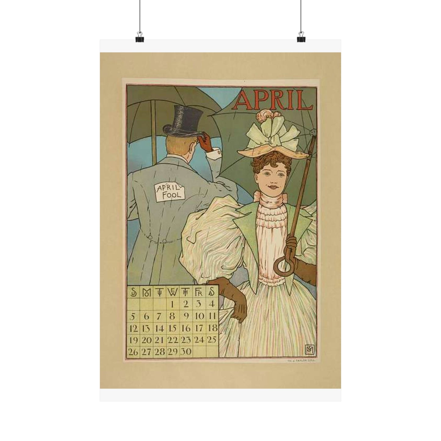 April, Art Nouveau Poster - Art nouveau public domain poster High Quality Matte Wall Art Poster for Home, Office, Classroom