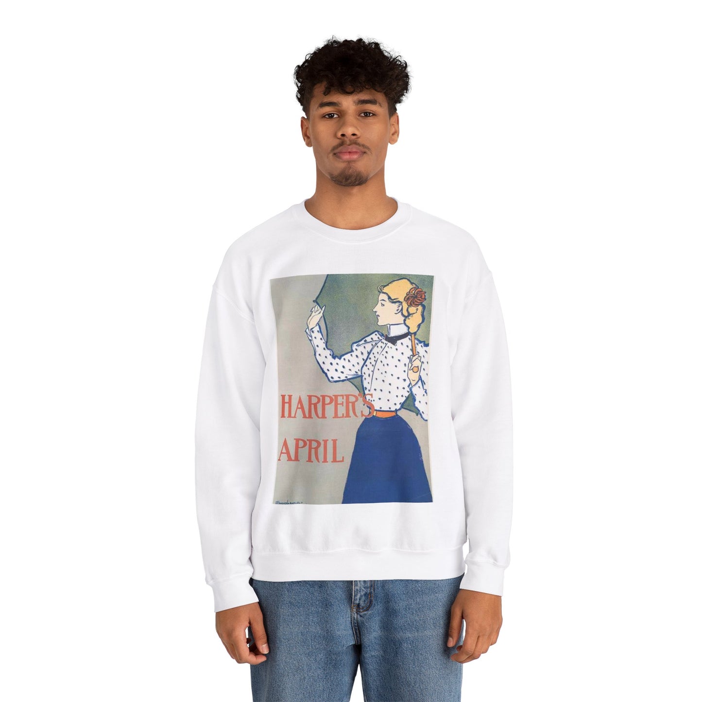 Edward Penfield, Harper's April White Heavy Blend Adult Crew Neck SweatShirt