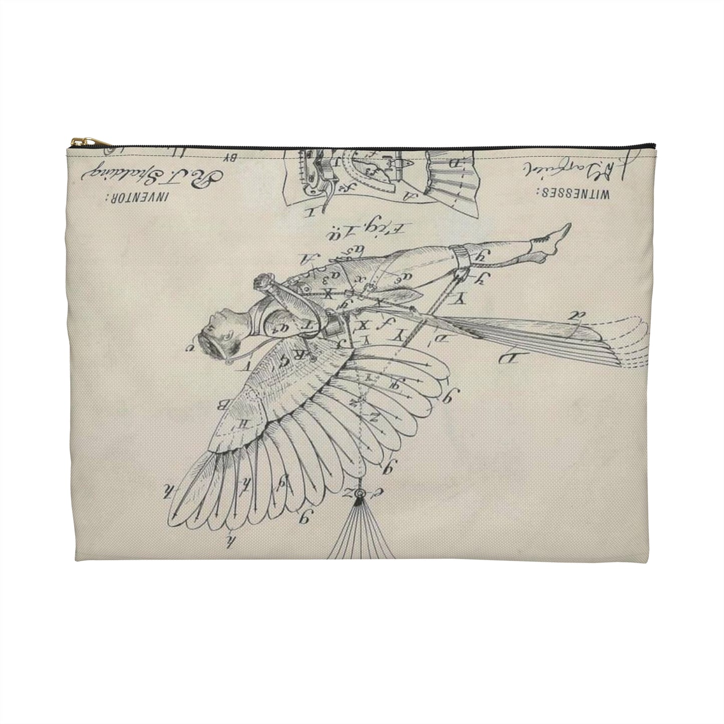 Patent drawing - for R. J. Spalding's Flying Machine Public domain image Large Organizer Pouch with Black Zipper