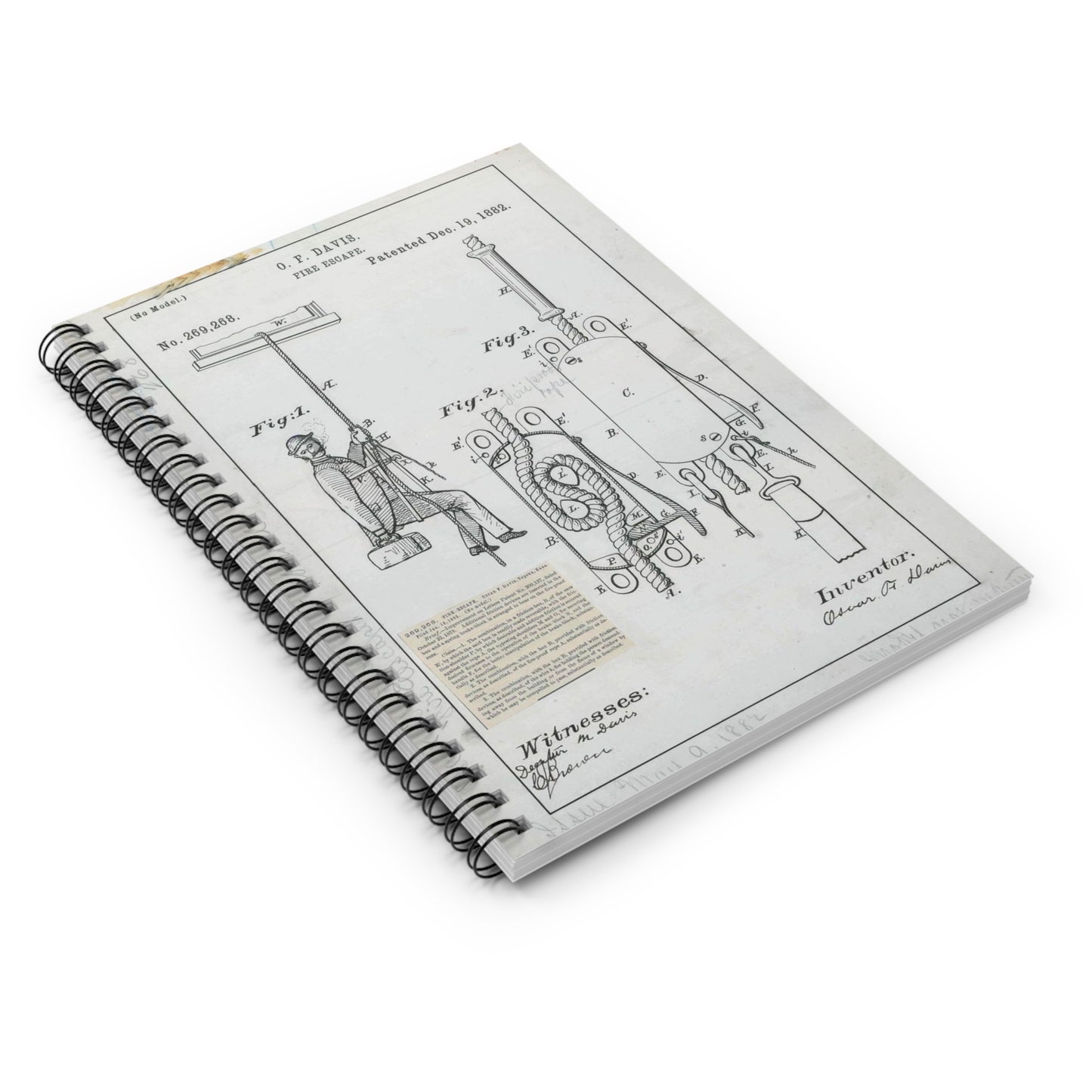 Patent Drawing of Engine - for O. F. Davis' Fire Escape Public domain image Spiral Bound Ruled Notebook with Printed Cover