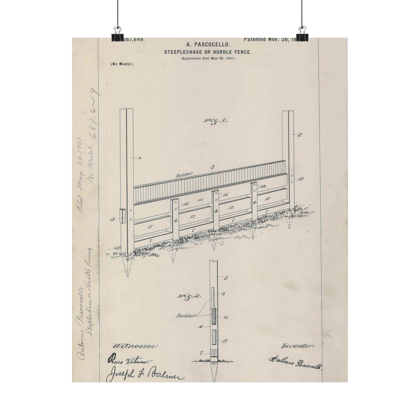 Patent Drawing of Engine - for A. Pascocello' Steeplechase or Hurdle Fence Public domain image High Quality Matte Wall Art Poster for Home, Office, Classroom