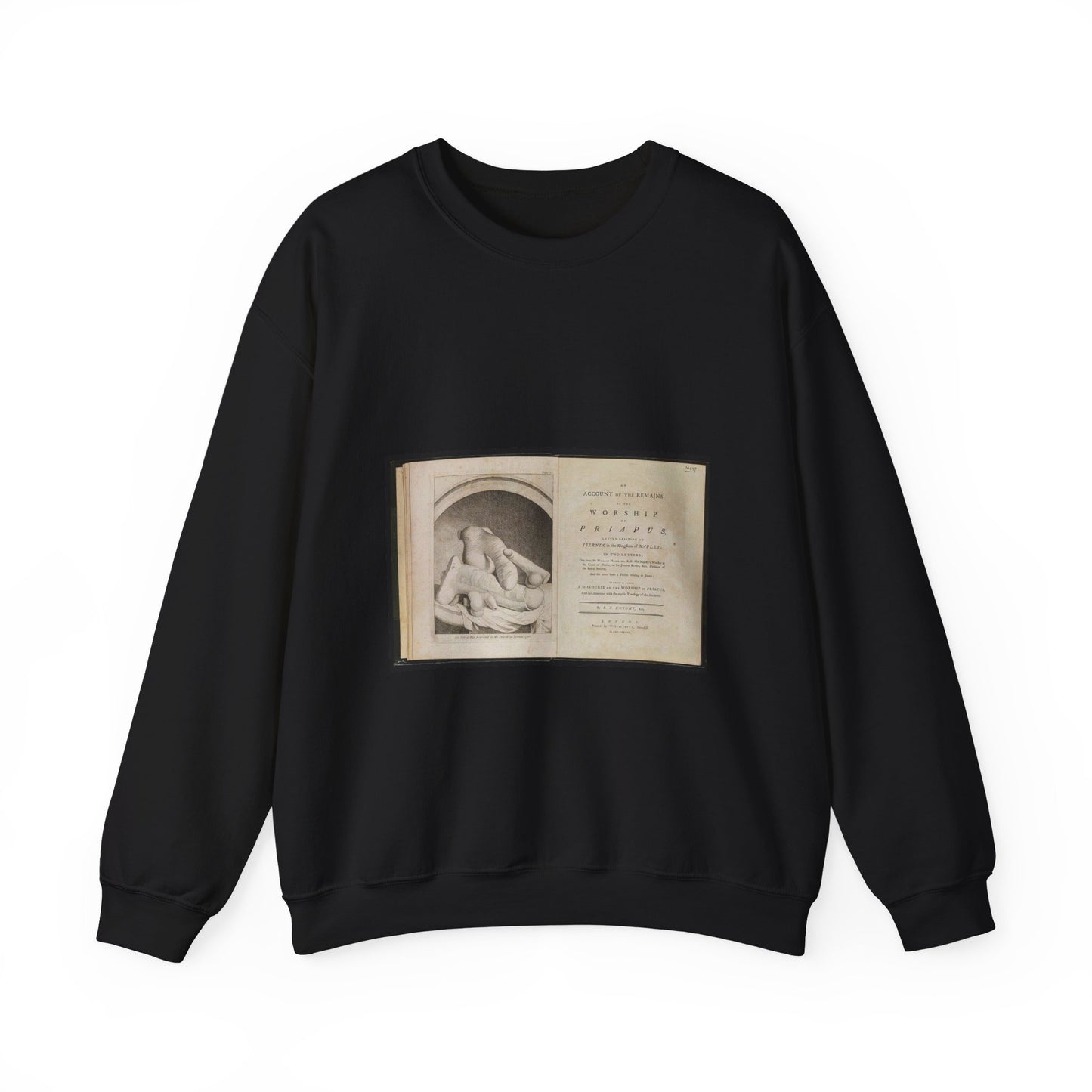 Priapworship - An old book with a drawing of a woman holding a baby Black Heavy Blend Adult Crew Neck SweatShirt