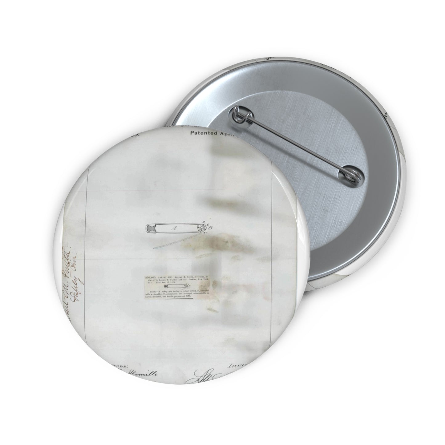 Patent drawing - for A. M. Smith's Safety Pin Public domain image Pin Buttons with Crisp Design