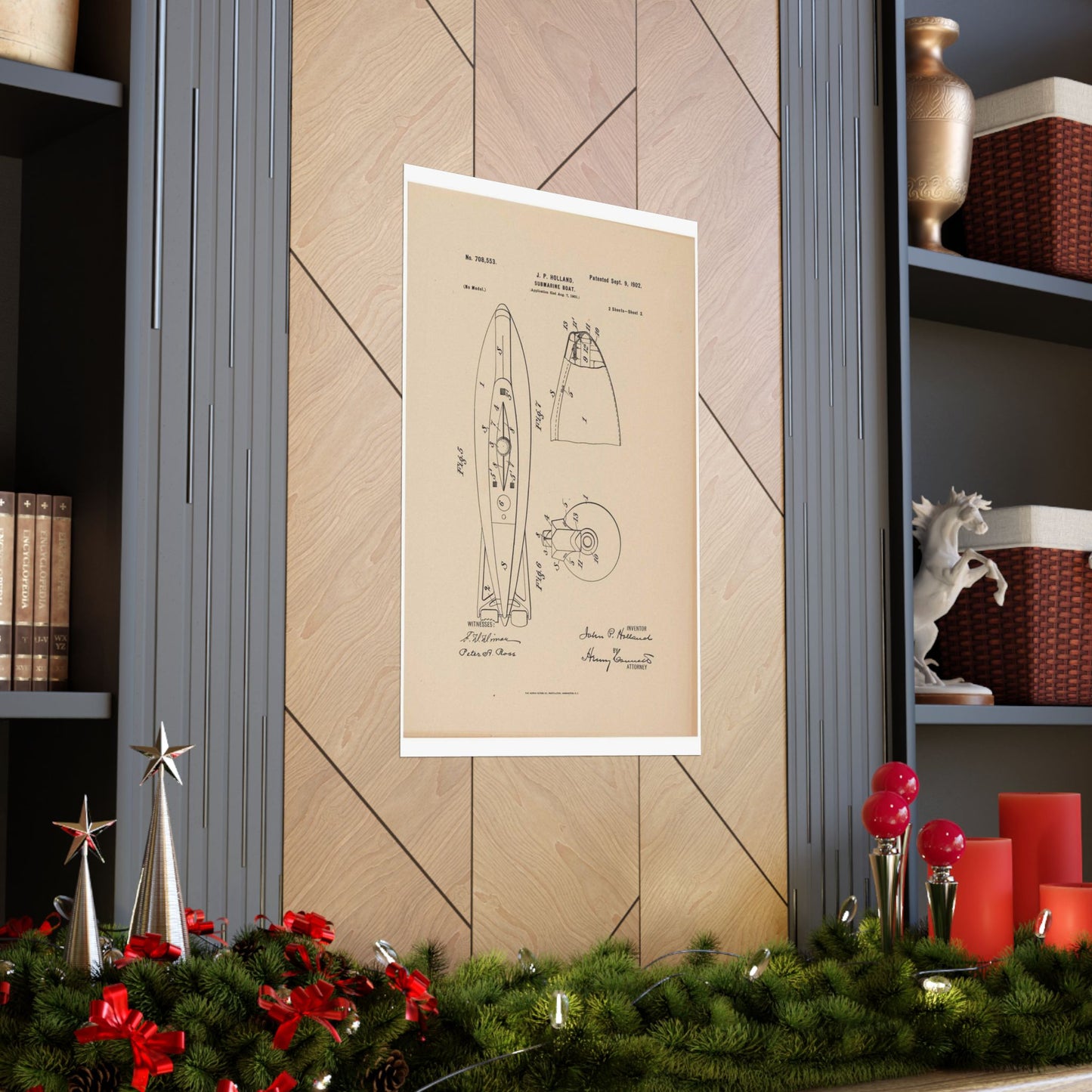Patent drawing - Drawing for a Submarine Boat Public domain image High Quality Matte Wall Art Poster for Home, Office, Classroom