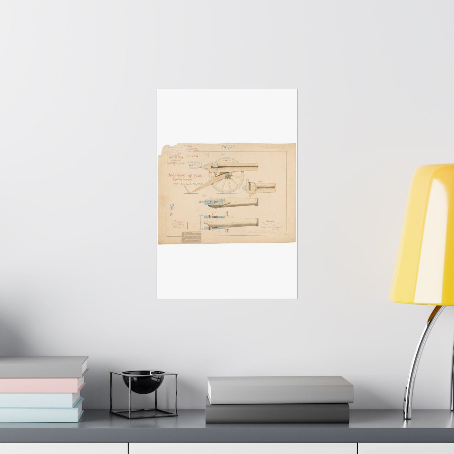 Patent drawing - Drawing of Improved Breech Loading Cannon Public domain image High Quality Matte Wall Art Poster for Home, Office, Classroom