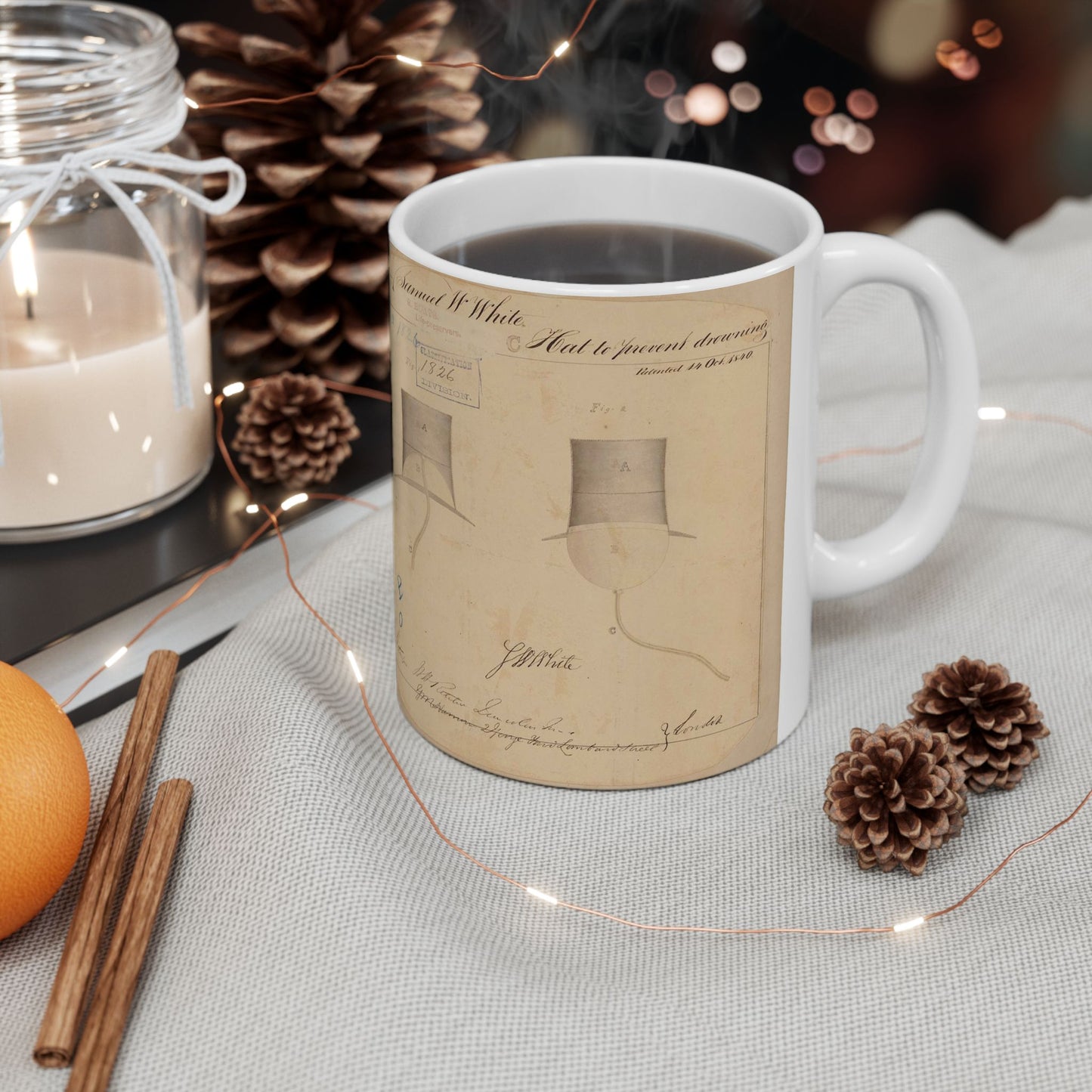 Patent drawing - Drawing of Hat to Prevent Drowning Public domain image Beautiful Novelty Ceramic Coffee Mug 11oz