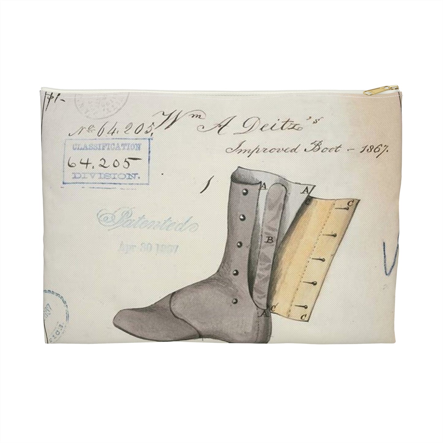 Patent drawing - Drawing of Improved Boot Public domain image Large Organizer Pouch with Black Zipper