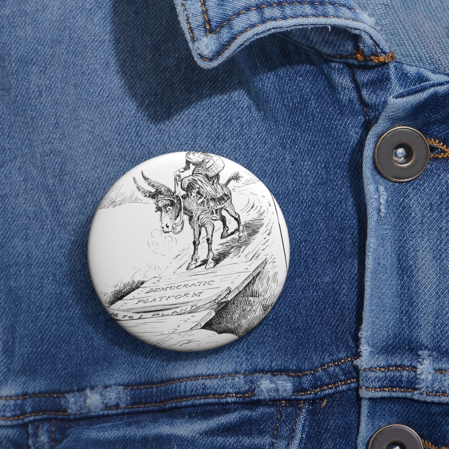 Skittish - Political cartoon, public domain image Pin Buttons with Crisp Design