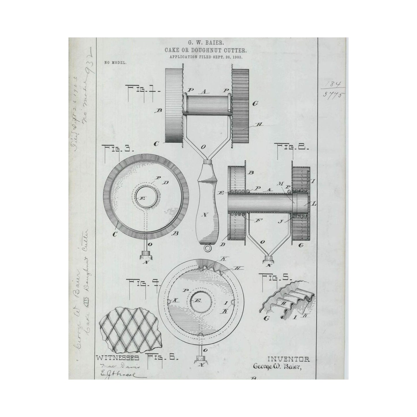 Patent Drawing of Engine - for G. W. Baier's Cake or Doughnut Cutter Public domain image High Quality Matte Wall Art Poster for Home, Office, Classroom
