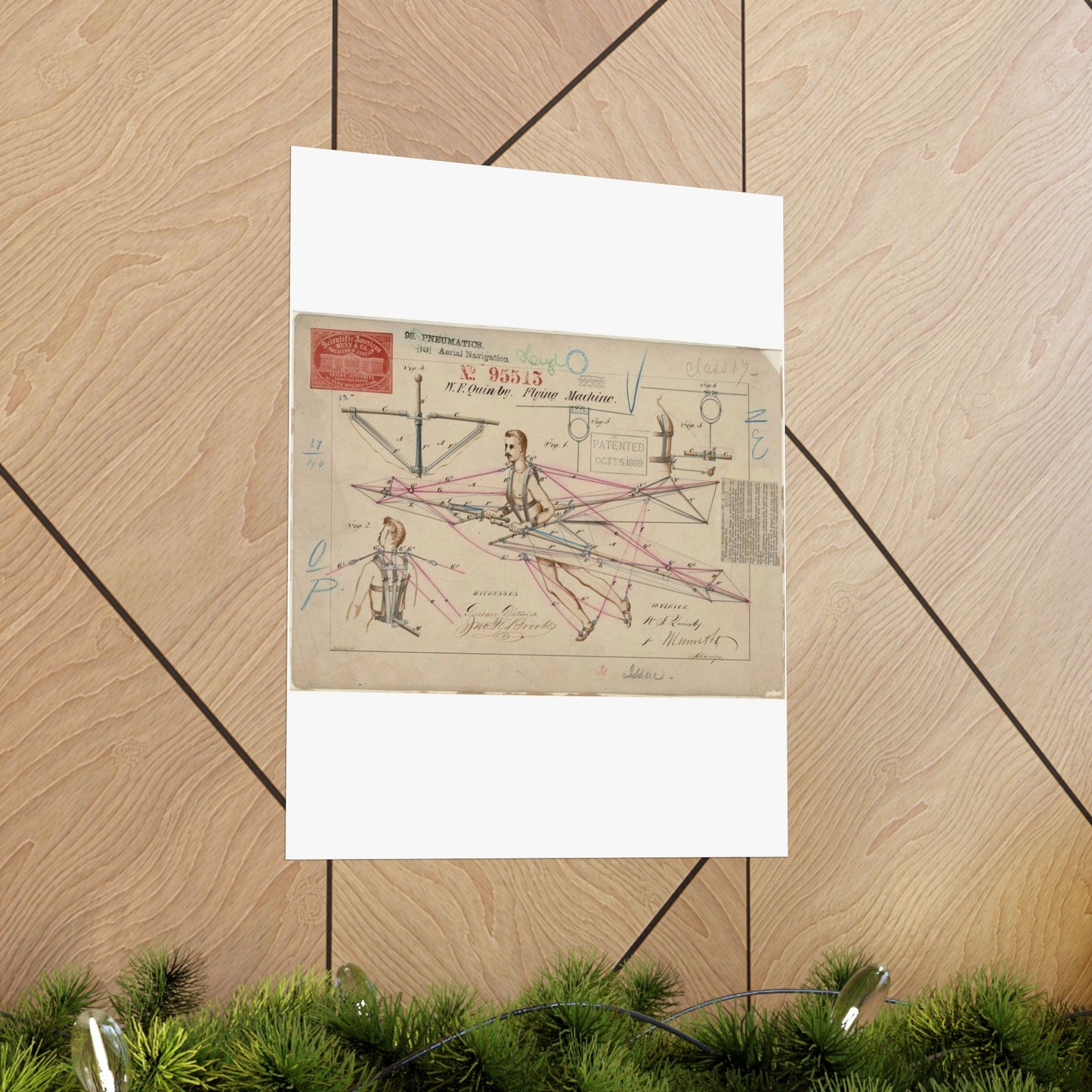 Patent drawing - for a Flying Machine Public domain image High Quality Matte Wall Art Poster for Home, Office, Classroom