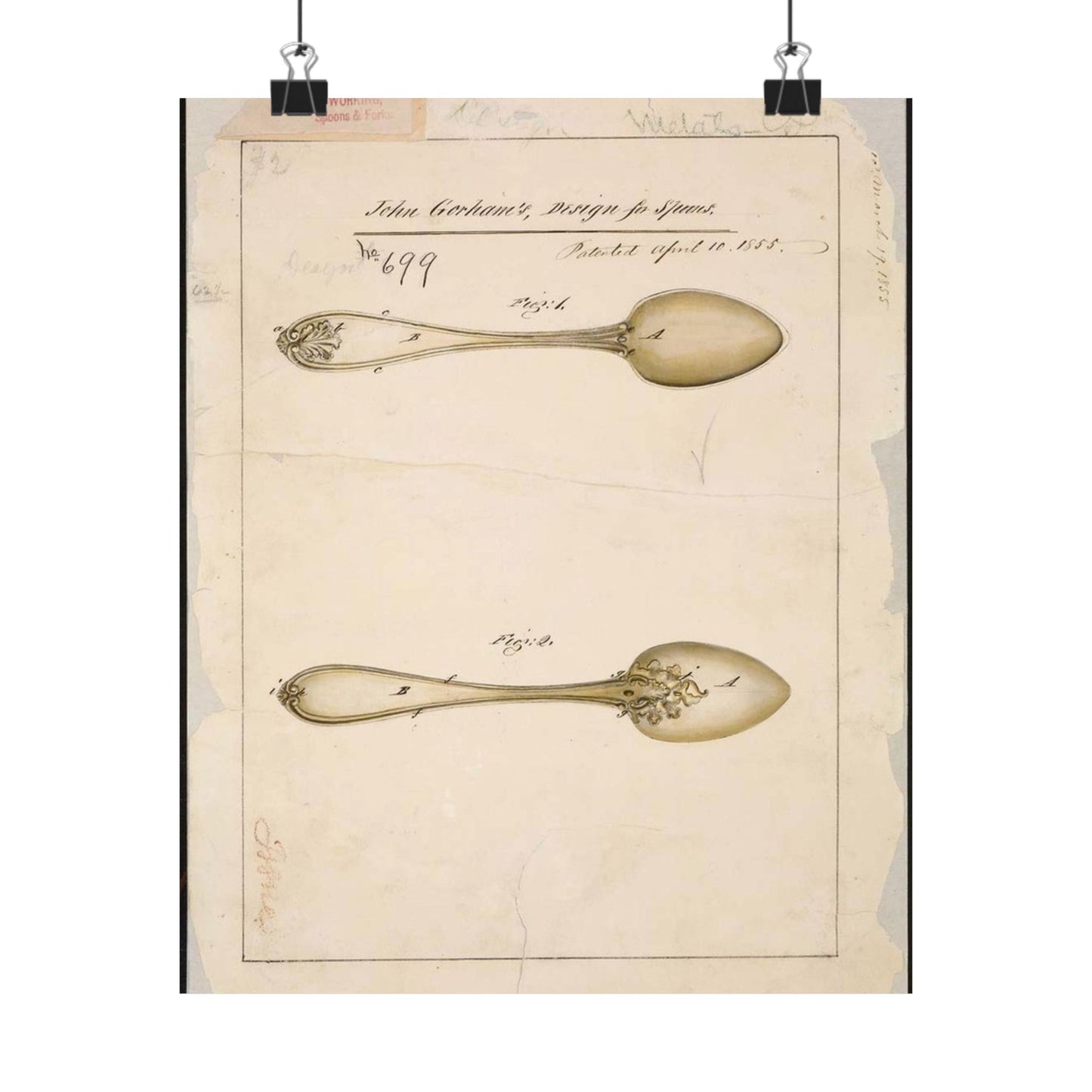 Patent drawing - Drawing of Design for Spoons Public domain image High Quality Matte Wall Art Poster for Home, Office, Classroom