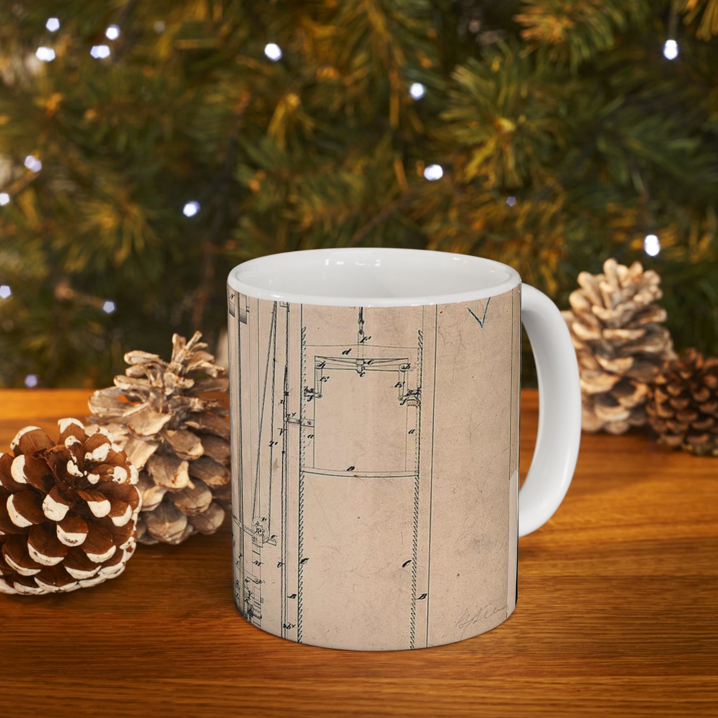 Patent drawing - Elisha Otis's Elevator Public domain image Beautiful Novelty Ceramic Coffee Mug 11oz
