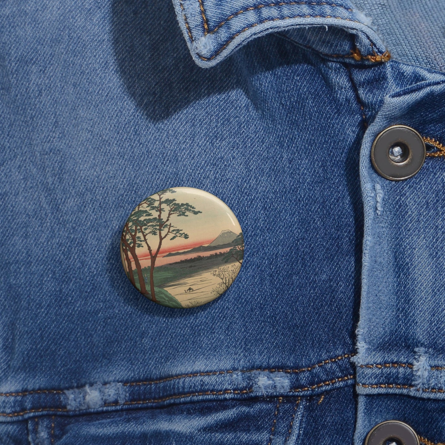 Gajō icchō, Ando Hiroshige - Public domain portrait drawing Pin Buttons with Crisp Design