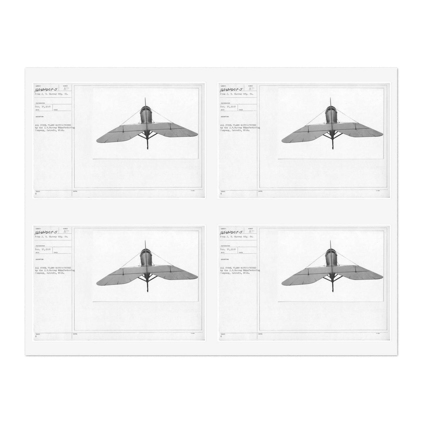 Patent drawing - Airplanes - Types - All steel manufactured by the J.W. Murray Manufacturing Company, Detroit, Michigan Public domain image Laminated UV Protective Vinyl Stickers