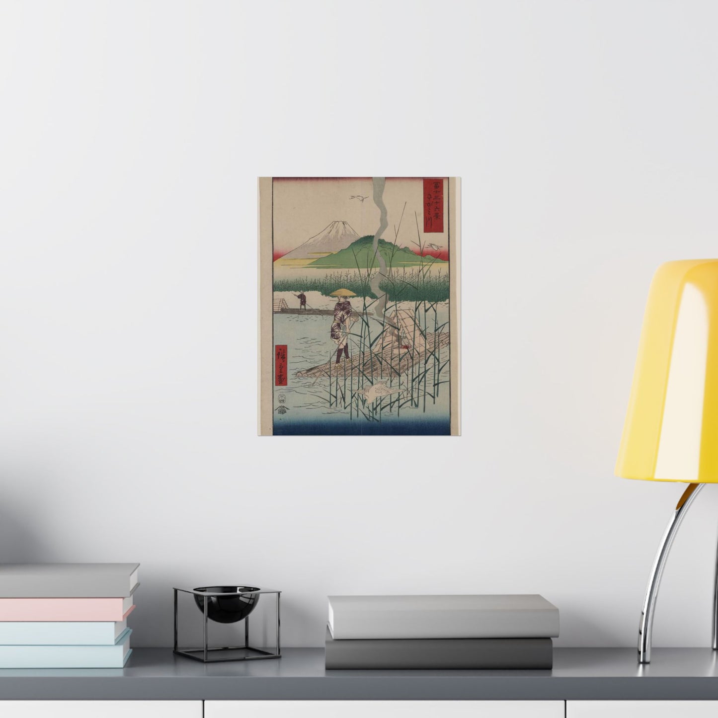 18 - The Sagami River - A painting of a man standing on a boat in a body of water High Quality Matte Wall Art Poster for Home, Office, Classroom